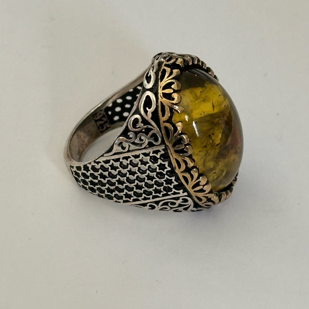 925 Silver ring amber oval stone